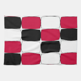 Mão Toalha de cozinha preta, branca e vermelha