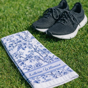 Mão Toalha de Esporte Floral Azul Elegante Francesa Vi