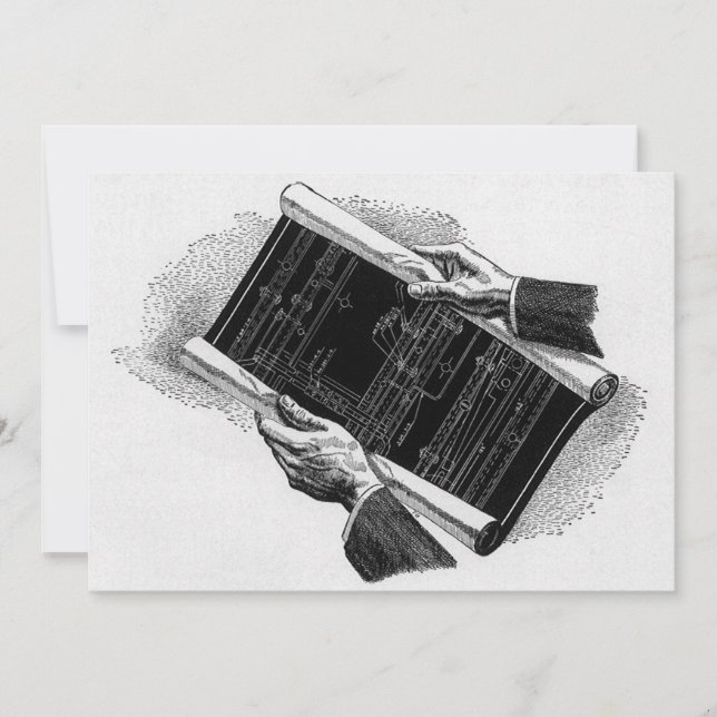 Mãos com plantas arquitetônicas azuis, Negócios Vi (Frente)