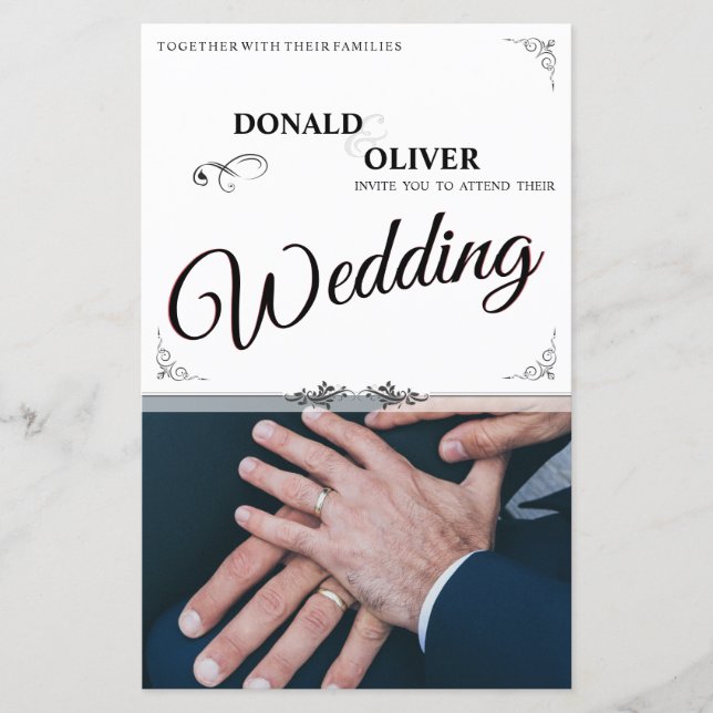 Mãos de um Casal de Casamento Gay com Anéis (Frente)