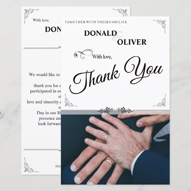 Mãos de um Casal de Casamento Gay com Anéis (Frente/Verso)