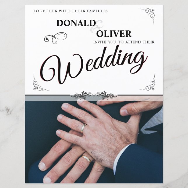 Mãos de um Casal de Casamento Gay com Anéis (Frente)