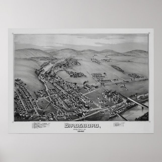 Mapa Aéreo Birdsboro PA Poster 1890 (Frente)