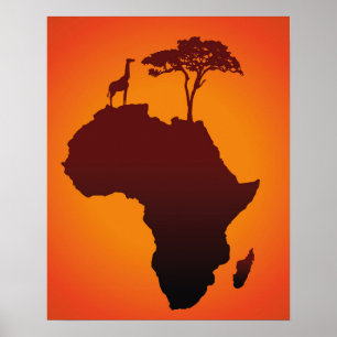 Mapa africano Safari - Impressão Poster