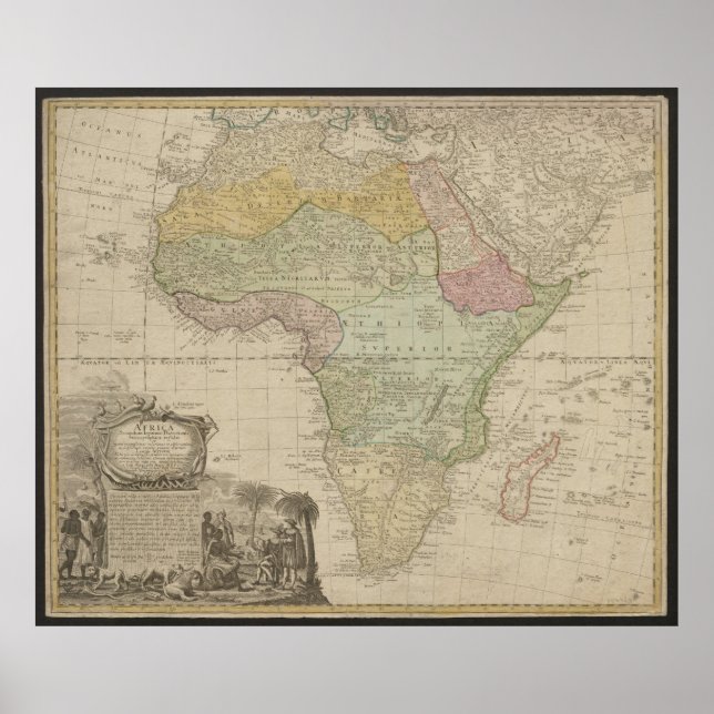 Mapa Antigo da África, Impressão da África, 1737 (Frente)