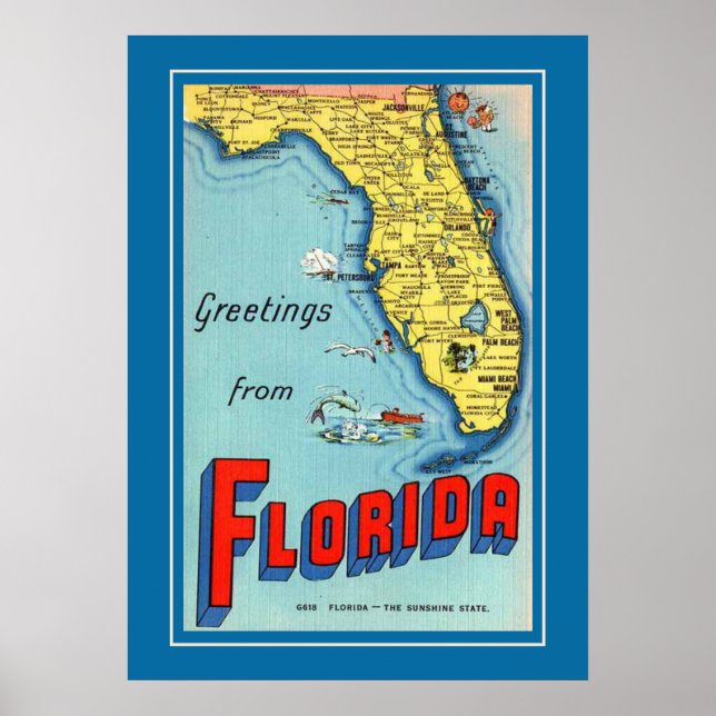 Mapa Antigo da Flórida Poster 20x28 (Frente)
