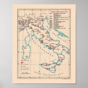 Mapa Antigo da Itália Impressão 8 X 10