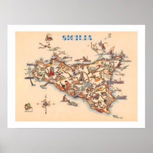 Mapa Antigo da Sicília Impressão