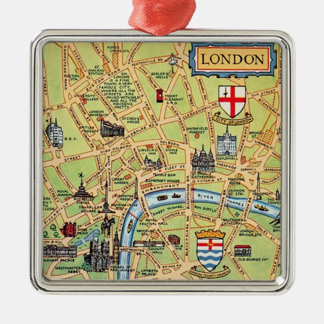 Mapa Antigo de Londres como Enfeite (Frente)
