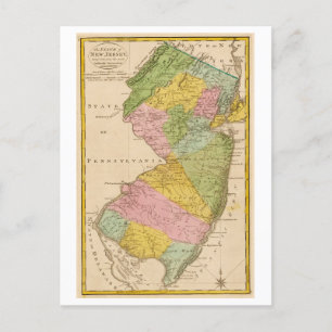 Mapa antigo do cartão postal de Nova Jersey, 1815