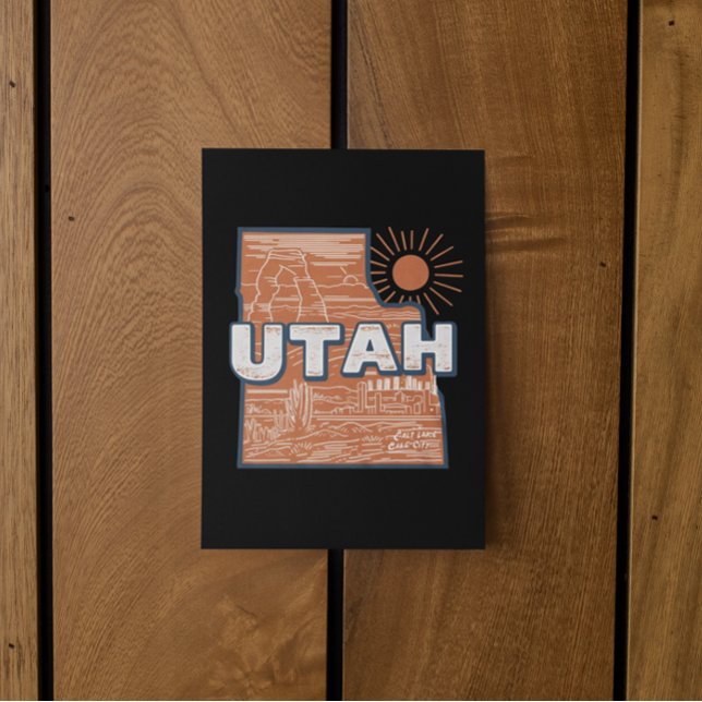 Mapa Antigo do Estado de Utah Cartão Postal de Via (UTAH USA VINTAGE RETRO MAP STATE Postcard)
