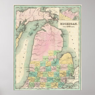 Mapa Antigo do Lago Michigan de 1838 Poster