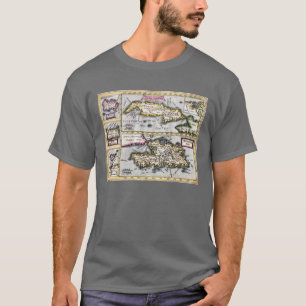 Mapa antigo do t-shirt das caraíbas, ilhas