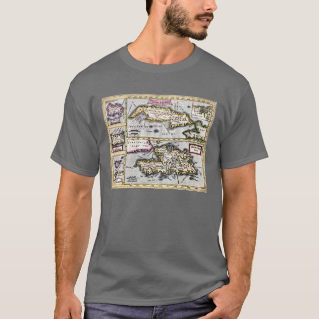 Mapa antigo do t-shirt das caraíbas, ilhas (Frente)