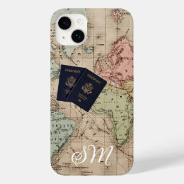 Mapa Antigo Vintage Monograma & Passaporte Viagem