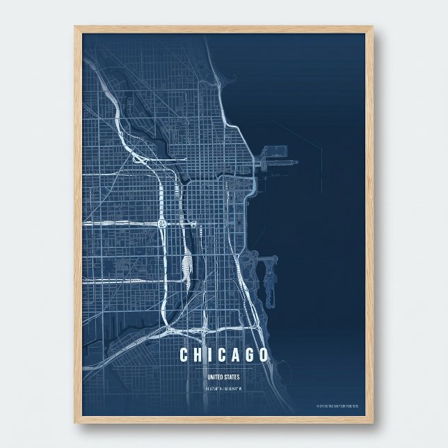 Mapa Azul de Chicago Impressão Arte de Parede Cart (Criador carregado)