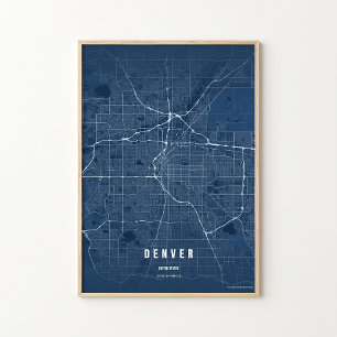 Mapa Azul de Denver Impressão Poster Colorado Arte