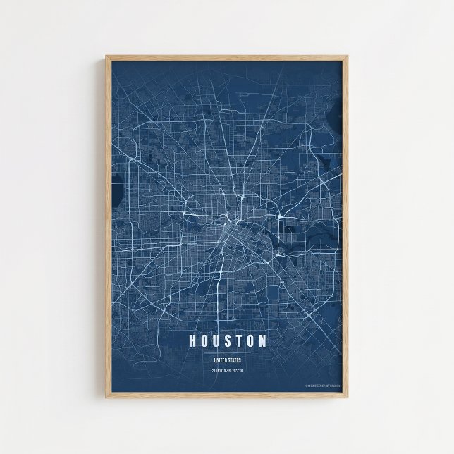 Mapa Azul de Houston Impressão Texas City Cartaz A (Criador carregado)