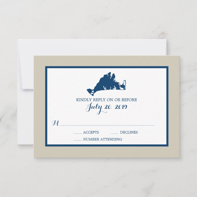 Mapa Azul de Marthas Vineyard | RSVP de Casamento (Frente)