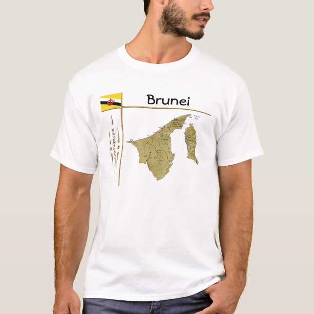 Mapa Brunei + Sinalizador + Título T-Shirt (Frente)