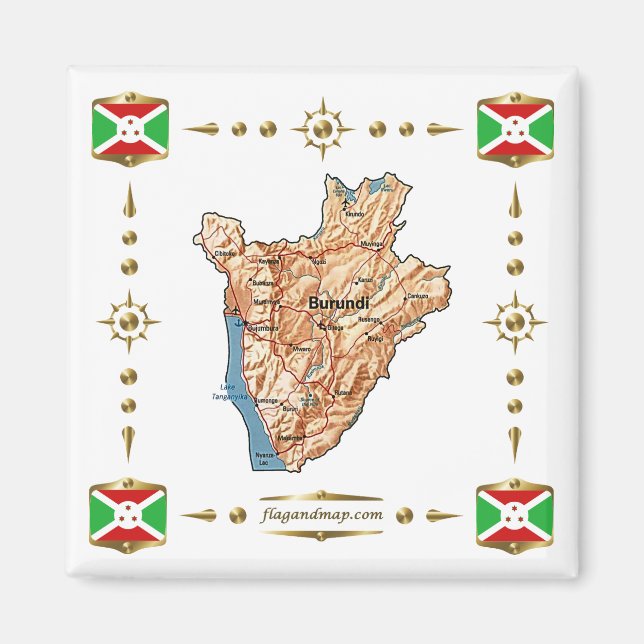Mapa Burundi + Íman Flags (Frente)