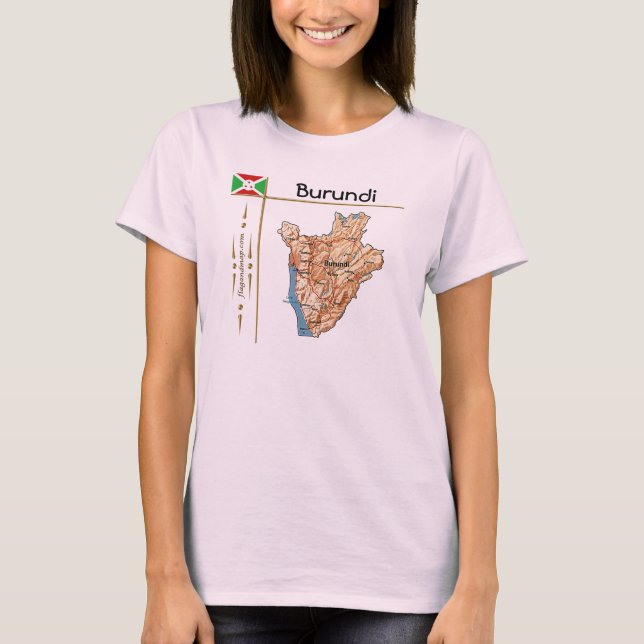 Mapa Burundi + Sinalizador + Título T-Shirt (Frente)