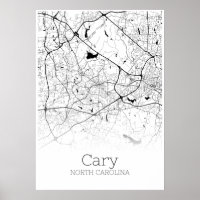 Mapa Cary - Carolina do Norte - Poster do Mapa da
