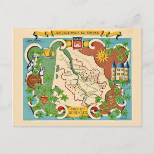 Mapa Colorido de Bordéus França Cartão Postal
