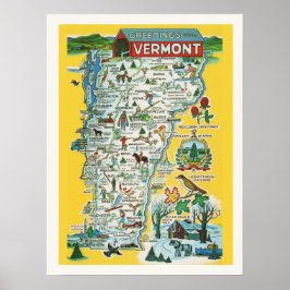 Mapa Colorido Vermont 18 x24 Impressão