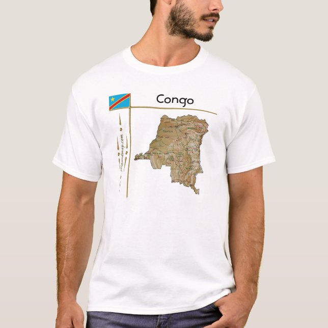 Mapa Congo-Kinshasa + Sinalizador + Título T-Shirt (Frente)