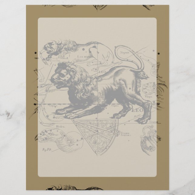 Mapa Constelado de Leo Hevelius 1690 em Taupe (Frente)