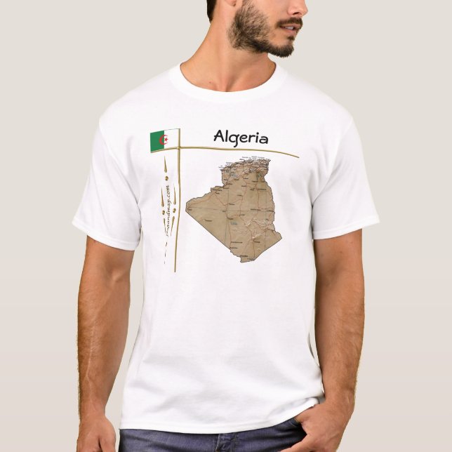 Mapa da Argélia + Sinalizador + Título T-Shirt (Frente)