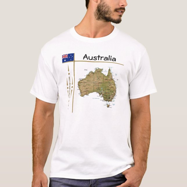 Mapa Da Austrália + Sinalizador + Título T-Shirt (Frente)