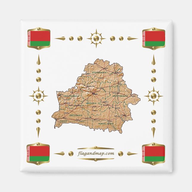 Mapa da Bielorrússia + Íman sinalizador (Frente)