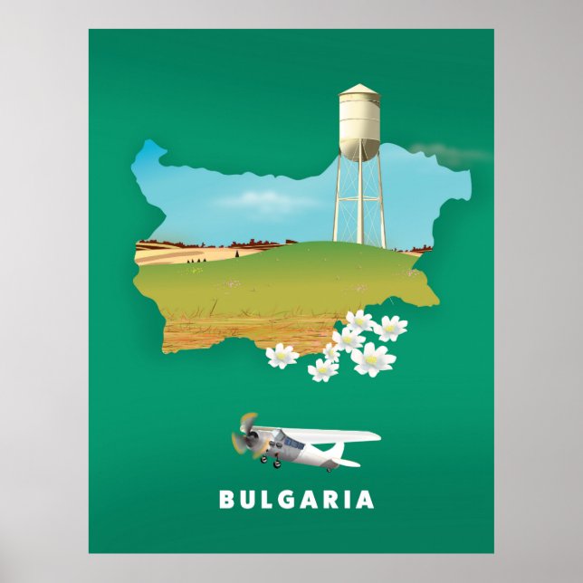 Mapa da Bulgária viagem impressão (Frente)