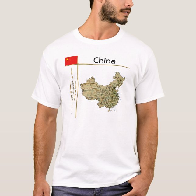 Mapa da China + Sinalizador + Título T-Shirt (Frente)