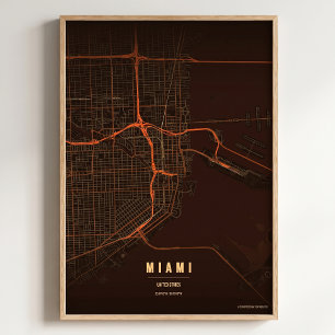 Mapa da Cidade da Flórida em Miami Impressão Poste