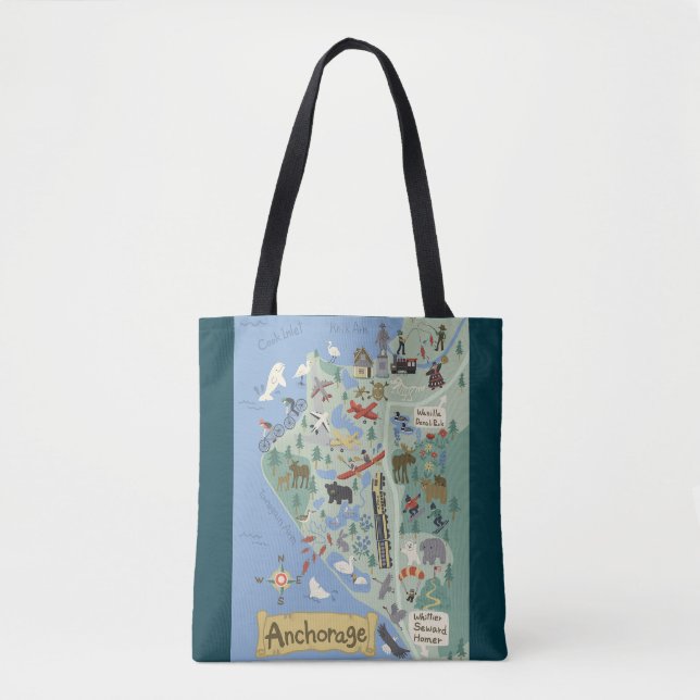 Mapa da cidade de Anchorage Tote Bag (Frente)