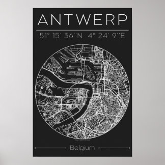 Mapa da Cidade de Antuérpia Poster Carvão Minimali