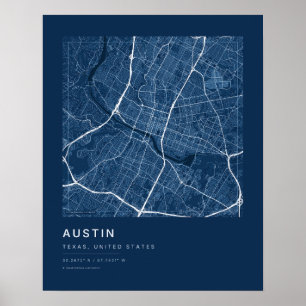 Mapa da Cidade de Austin TX Impressão — Mapa de Ru