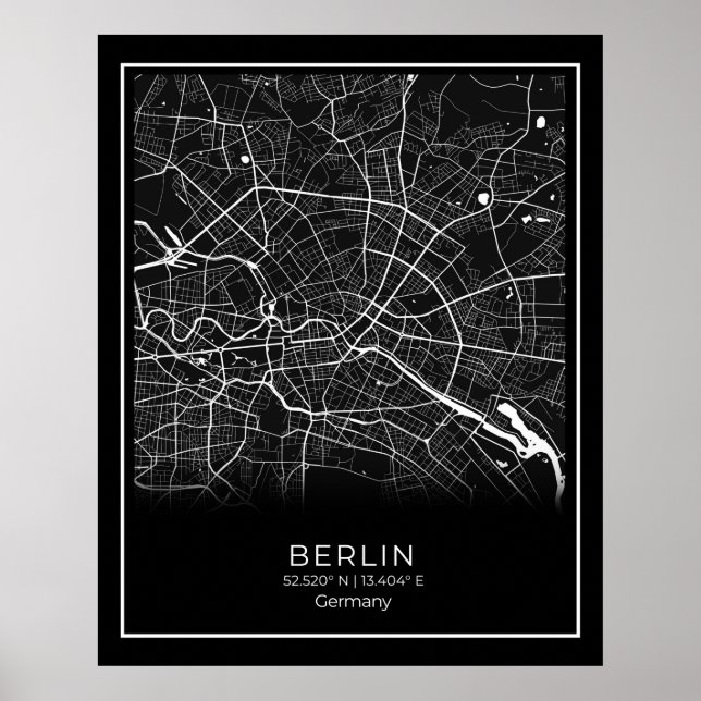 Mapa da cidade de Berlim - Poster do Mapa Negro de (Frente)