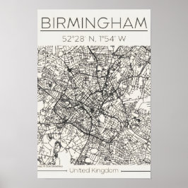 Mapa da Cidade de Birmingham Poster – Moderno Urba