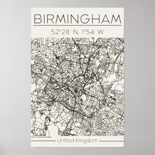 Mapa da Cidade de Birmingham Poster – Moderno Urba (Frente)