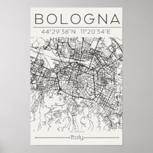 Mapa da Cidade de Bolonha Poster Arte Urbana Minim