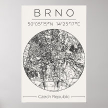 Mapa da Cidade de Brno Poster – Design Mínimo de C