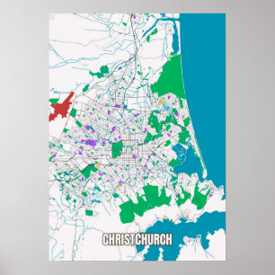 Mapa da cidade de ChristChurch, Poster da Nova Zel