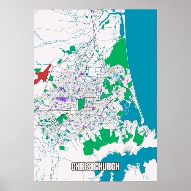 Mapa da cidade de ChristChurch, Poster da Nova Zel (Frente)