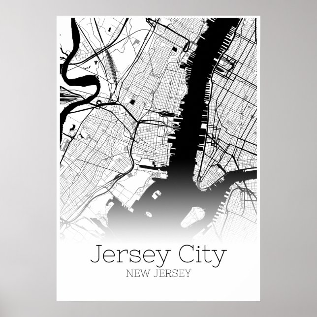 Mapa da cidade de Jersey - Nova Jersey - Poster do (Frente)