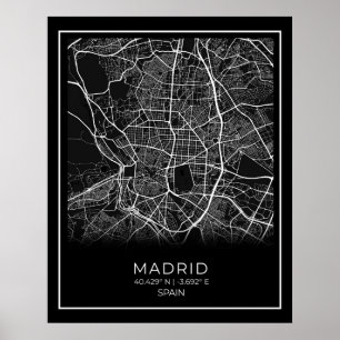 Mapa da Cidade de Madrid - Poster do Mapa Negro de