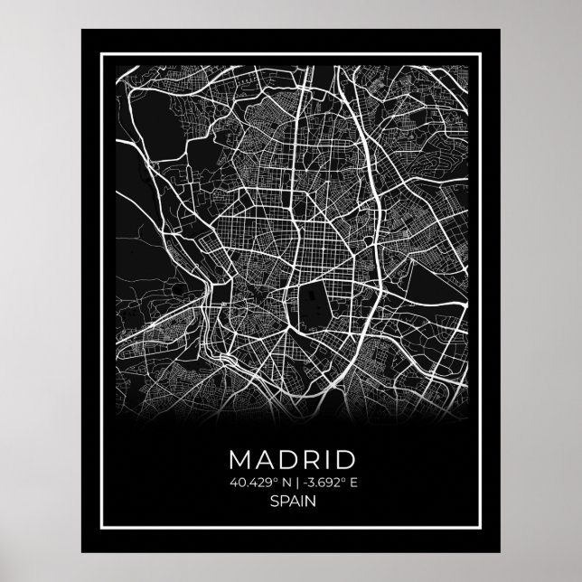 Mapa da Cidade de Madrid - Poster do Mapa Negro de (Frente)